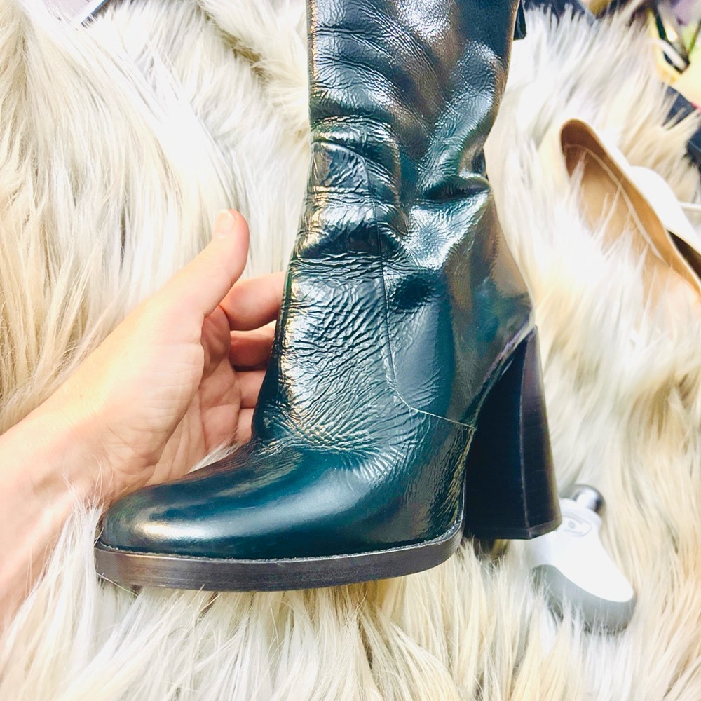 L'INTERVALLE Dark Green Leather Heeled Boots